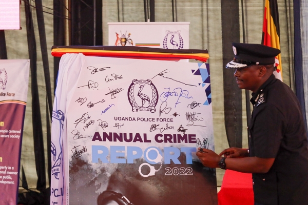 AIGP Tom Magambo at the launch of the 2022 Annual Crime Report (PHOTO: GCIC)