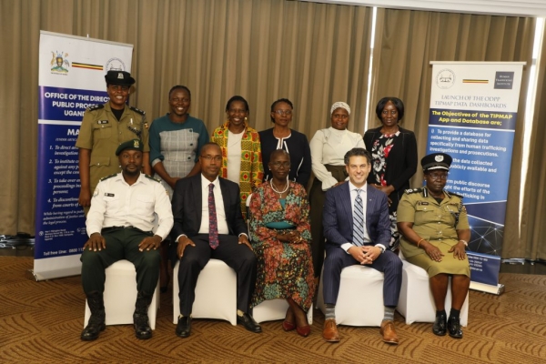 Stakeholders at the inauguration of the Trafficking in Person Mobile App Platform (TIPMAP), at Sheraton Kampala Hotel on 28th July 2023 (PHOTO: Uganda Police Force). 